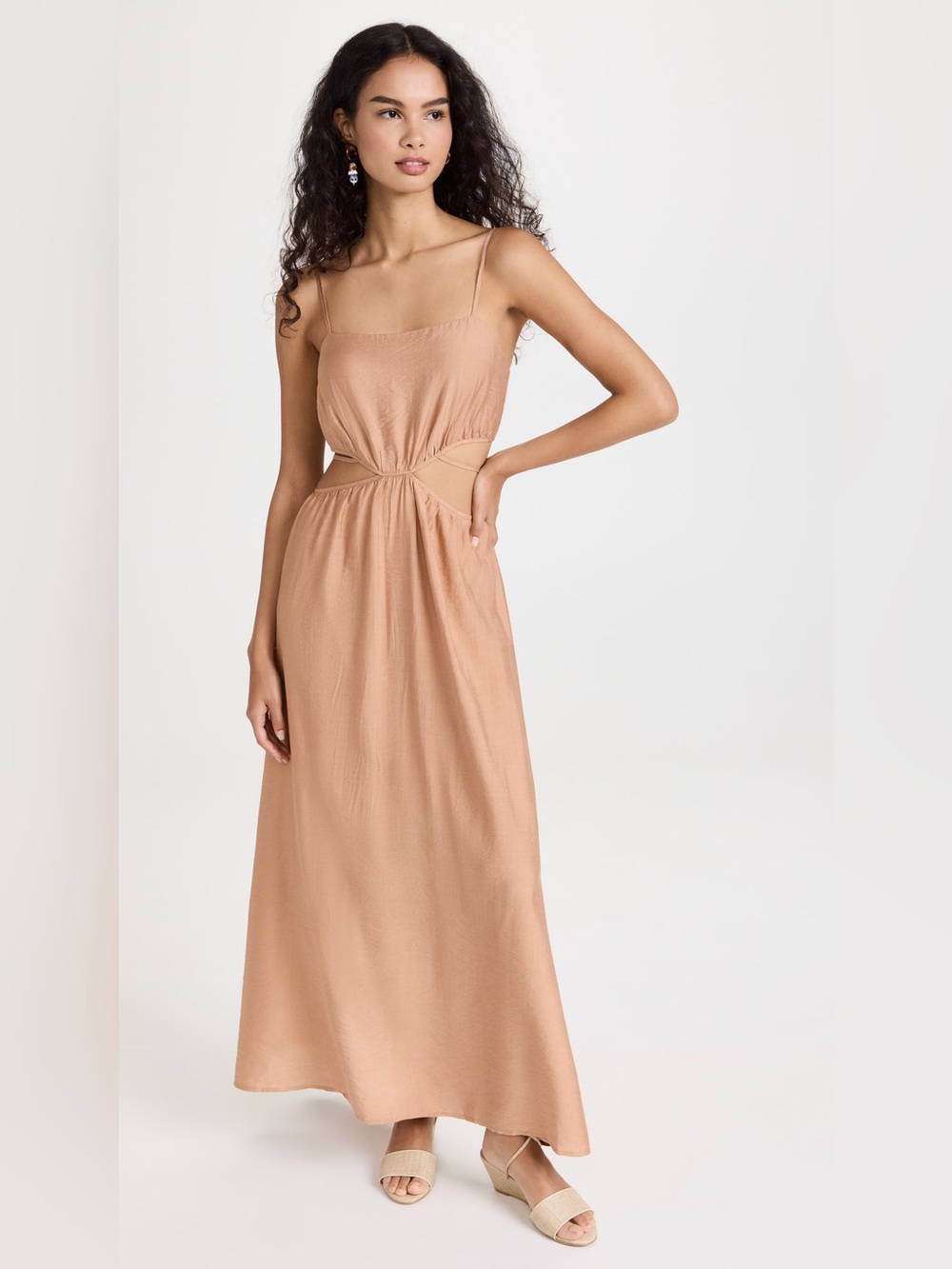 Moon River Light Brown Maxi Dress with Cut Outs